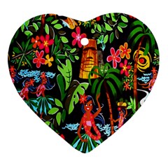 Hawaiian Girls Black Flower Floral Summer Heart Ornament (two Sides)