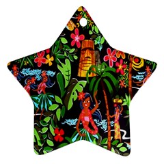 Hawaiian Girls Black Flower Floral Summer Star Ornament (two Sides)