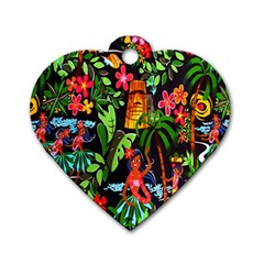 Hawaiian Girls Black Flower Floral Summer Dog Tag Heart (one Side) by Mariart
