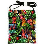 Hawaiian Girls Black Flower Floral Summer Shoulder Sling Bags Front