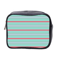 Horizontal Line Blue Red Mini Toiletries Bag 2-side by Mariart