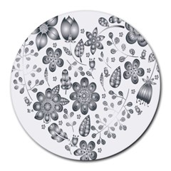 Grayscale Floral Heart Background Round Mousepads