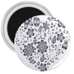 Grayscale Floral Heart Background 3  Magnets