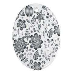 Grayscale Floral Heart Background Ornament (Oval)