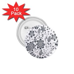 Grayscale Floral Heart Background 1.75  Buttons (10 pack)