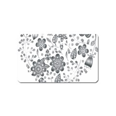 Grayscale Floral Heart Background Magnet (Name Card)