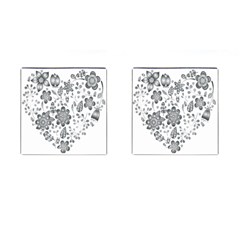 Grayscale Floral Heart Background Cufflinks (Square)