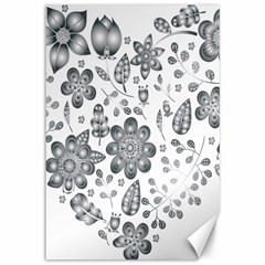 Grayscale Floral Heart Background Canvas 12  x 18  