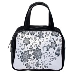 Grayscale Floral Heart Background Classic Handbags (one Side) by Mariart