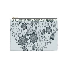 Grayscale Floral Heart Background Cosmetic Bag (Medium) 