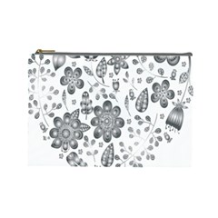 Grayscale Floral Heart Background Cosmetic Bag (large) 