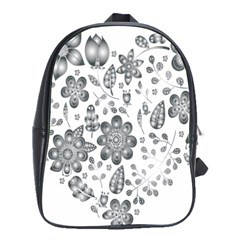 Grayscale Floral Heart Background School Bag (Large)