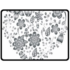 Grayscale Floral Heart Background Fleece Blanket (Large) 