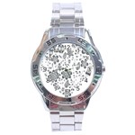 Grayscale Floral Heart Background Stainless Steel Analogue Watch Front