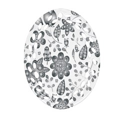 Grayscale Floral Heart Background Ornament (Oval Filigree)