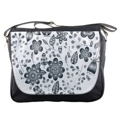 Grayscale Floral Heart Background Messenger Bags