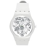 Grayscale Floral Heart Background Round Plastic Sport Watch (M) Front