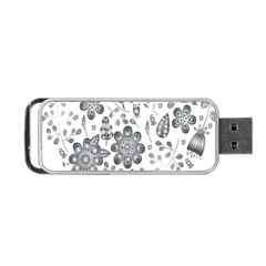 Grayscale Floral Heart Background Portable USB Flash (One Side)