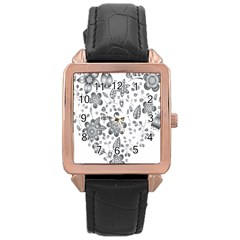 Grayscale Floral Heart Background Rose Gold Leather Watch 