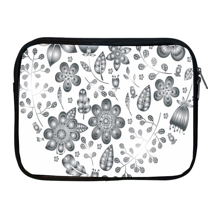 Grayscale Floral Heart Background Apple iPad 2/3/4 Zipper Cases