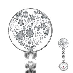 Grayscale Floral Heart Background Stainless Steel Nurses Watch