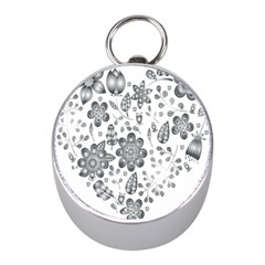 Grayscale Floral Heart Background Mini Silver Compasses