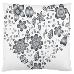 Grayscale Floral Heart Background Standard Flano Cushion Case (One Side)