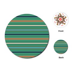 Horizontal Line Green Red Orange Playing Cards (round)  by Mariart