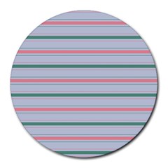 Horizontal Line Green Pink Gray Round Mousepads
