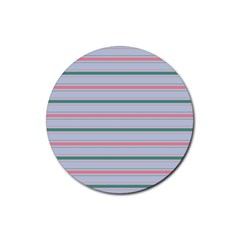 Horizontal Line Green Pink Gray Rubber Round Coaster (4 Pack) 