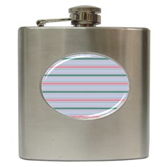 Horizontal Line Green Pink Gray Hip Flask (6 Oz)