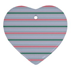 Horizontal Line Green Pink Gray Heart Ornament (two Sides)