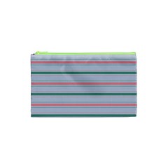 Horizontal Line Green Pink Gray Cosmetic Bag (xs)