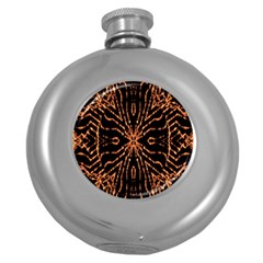 Golden Fire Pattern Polygon Space Round Hip Flask (5 Oz) by Mariart