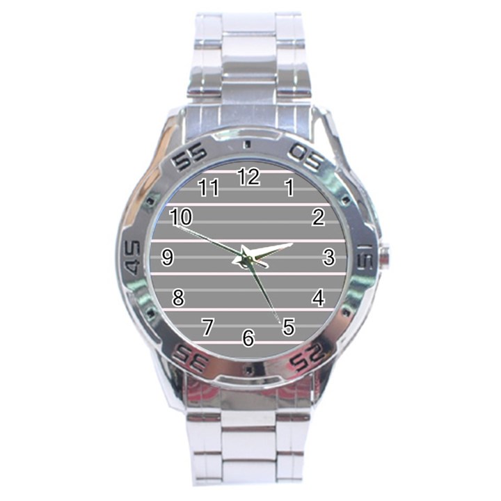 Horizontal Line Grey Pink Stainless Steel Analogue Watch