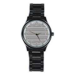 Horizontal Line Grey Pink Stainless Steel Round Watch by Mariart