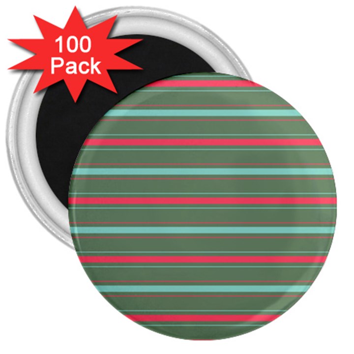 Horizontal Line Red Green 3  Magnets (100 pack)