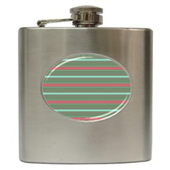 Horizontal Line Red Green Hip Flask (6 Oz) by Mariart