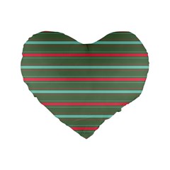 Horizontal Line Red Green Standard 16  Premium Flano Heart Shape Cushions by Mariart