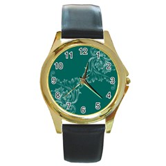 Leaf Green Blue Sexy Round Gold Metal Watch