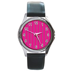 Pink Line Vertical Purple Yellow Fushia Round Metal Watch