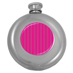 Pink Line Vertical Purple Yellow Fushia Round Hip Flask (5 Oz) by Mariart