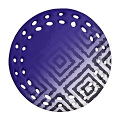 Plaid Blue White Ornament (round Filigree)