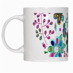 Prismatic Psychedelic Floral Heart Background White Mugs