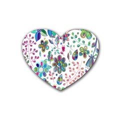 Prismatic Psychedelic Floral Heart Background Rubber Coaster (heart) 