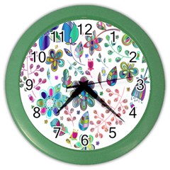 Prismatic Psychedelic Floral Heart Background Color Wall Clocks by Mariart