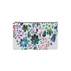 Prismatic Psychedelic Floral Heart Background Cosmetic Bag (small) 