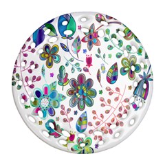 Prismatic Psychedelic Floral Heart Background Ornament (round Filigree)