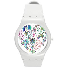 Prismatic Psychedelic Floral Heart Background Round Plastic Sport Watch (m)