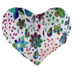 Prismatic Psychedelic Floral Heart Background Large 19  Premium Heart Shape Cushions by Mariart